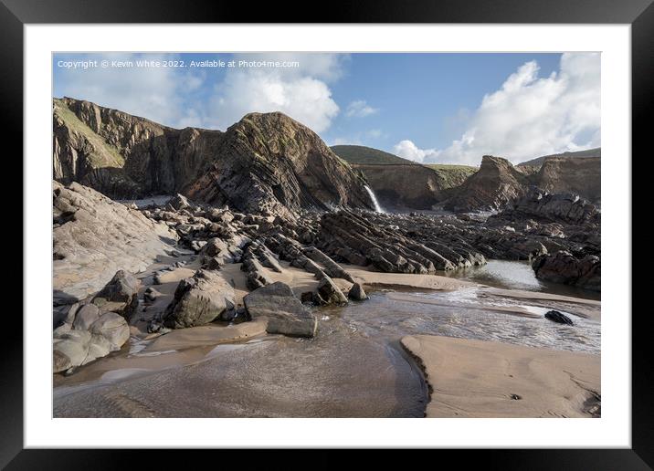 Ancient rocks at Sandymouth Cornwall Framed Mounted Print by Kevin White