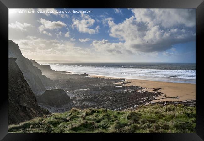Sandymouth rugged coastline Framed Print by Kevin White
