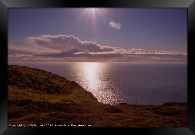 'Crimson Sunset: Wales' Serene Seascape' Framed Print by Holly Burgess