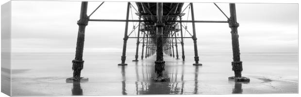 Beneath Saltburn Pier Redcar and cleveland Black and white Canvas Print by Sonny Ryse