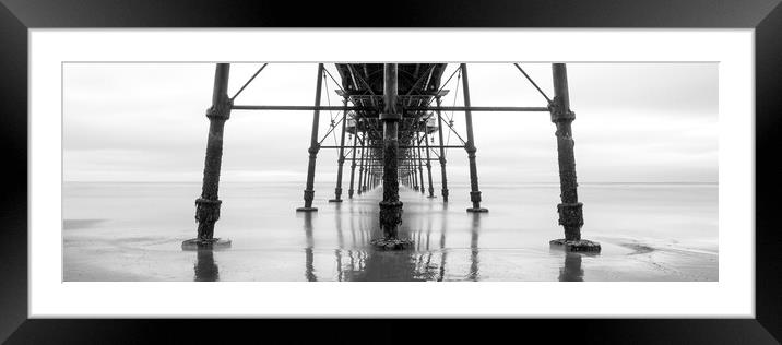 Beneath Saltburn Pier Redcar and cleveland Black and white Framed Mounted Print by Sonny Ryse