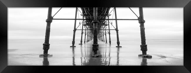 Beneath Saltburn Pier Redcar and cleveland Black and white Framed Print by Sonny Ryse
