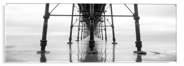 Beneath Saltburn Pier Redcar and cleveland Black and white Acrylic by Sonny Ryse