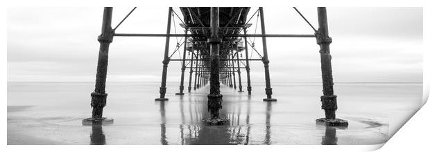 Beneath Saltburn Pier Redcar and cleveland Black and white Print by Sonny Ryse