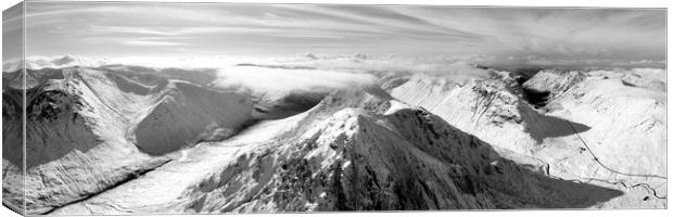 Buachaille Etive Mòr Stob Dearg mountain aerial Glencoe Scotland black and white Canvas Print by Sonny Ryse