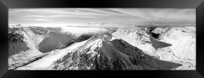Buachaille Etive Mòr Stob Dearg mountain aerial Glencoe Scotland black and white Framed Print by Sonny Ryse