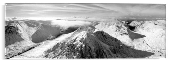Buachaille Etive Mòr Stob Dearg mountain aerial Glencoe Scotland black and white Acrylic by Sonny Ryse