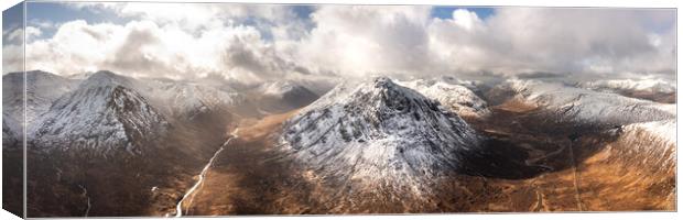 Buachaille Etive Mòr Stob Dearg mountain and Glen Etive aerial Glencoe Scotland Canvas Print by Sonny Ryse