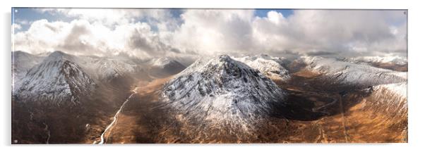 Buachaille Etive Mòr Stob Dearg mountain and Glen Etive aerial Glencoe Scotland Acrylic by Sonny Ryse