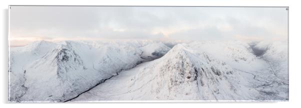 Buachaille Etive Mòr Stob Dearg mountain covered in snow aerial Glencoe Scotland Acrylic by Sonny Ryse