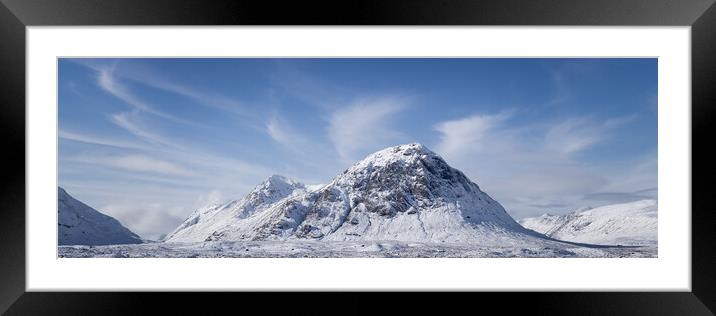 Buachaille Etive Mòr Stob Dearg mountain covered in snow aerial in Glencoe Scotland Framed Mounted Print by Sonny Ryse