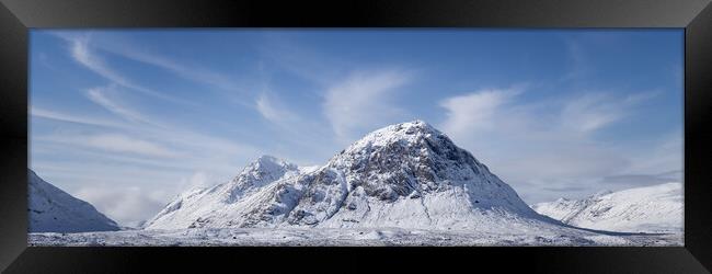 Buachaille Etive Mòr Stob Dearg mountain covered in snow aerial in Glencoe Scotland Framed Print by Sonny Ryse