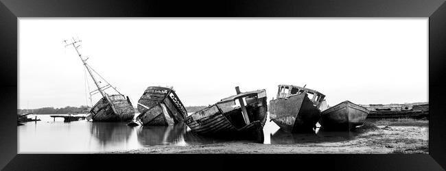 Fishing Boats Shipwrecks Black and white Framed Print by Sonny Ryse