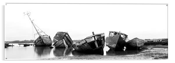 Fishing Boats Shipwrecks Black and white Acrylic by Sonny Ryse
