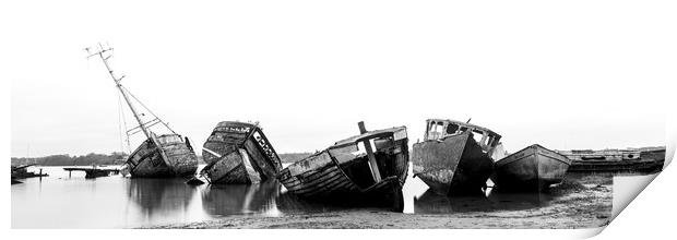 Fishing Boats Shipwrecks Black and white Print by Sonny Ryse