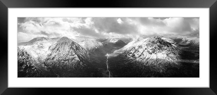 Glen Etive valley skyfall road in winter snow scottish highlands black and white Framed Mounted Print by Sonny Ryse