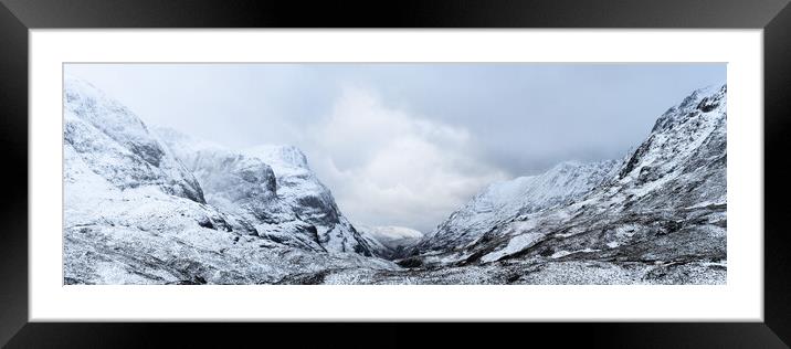 Glen Coe Glencoe Valley and Three sisters mountains in Winter Sc Framed Mounted Print by Sonny Ryse