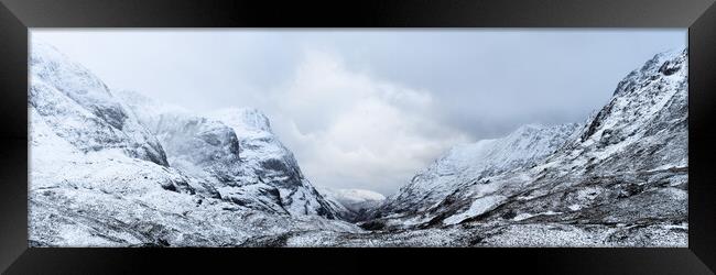 Glen Coe Glencoe Valley and Three sisters mountains in Winter Sc Framed Print by Sonny Ryse