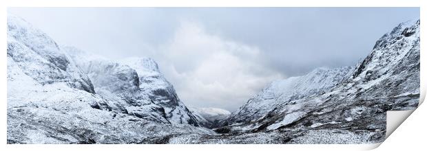 Glen Coe Glencoe Valley and Three sisters mountains in Winter Sc Print by Sonny Ryse