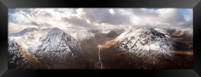Glen Etive valley skyfall road in winter snow scottish highlands Framed Print by Sonny Ryse