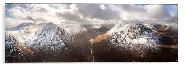 Glen Etive valley skyfall road in winter snow scottish highlands Acrylic by Sonny Ryse
