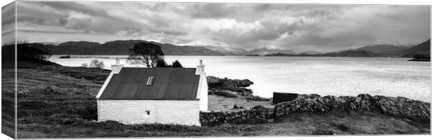 Loch Torridon Cottage Black and white scottish highlands Canvas Print by Sonny Ryse