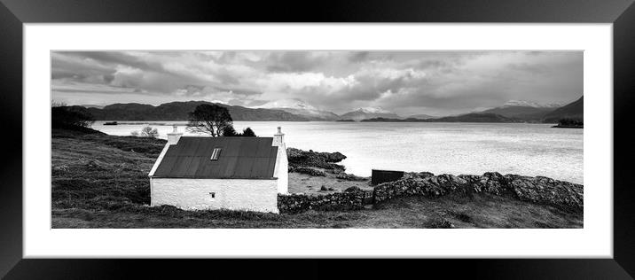 Loch Torridon Cottage Black and white scottish highlands Framed Mounted Print by Sonny Ryse