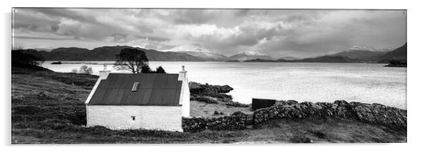 Loch Torridon Cottage Black and white scottish highlands Acrylic by Sonny Ryse