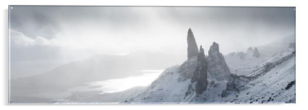 Old Man of Storr in winter snow Isle of Skye Scotland 2 Acrylic by Sonny Ryse