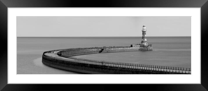 Roker Pier Lighthouse Black and white Framed Mounted Print by Sonny Ryse