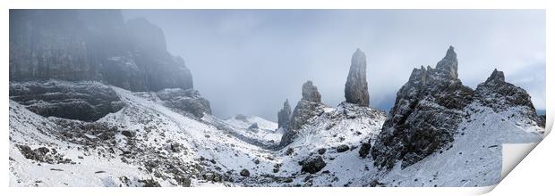 Old Man of Storr in winter snow Isle of Skye Scotland Print by Sonny Ryse