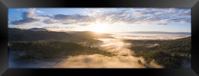 Skelwith Bridge and Loughrigg Aerial. Sunrise Lake District England 2 Framed Print by Sonny Ryse