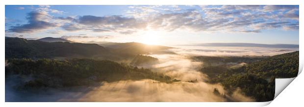 Skelwith Bridge and Loughrigg Aerial. Sunrise Lake District England 2 Print by Sonny Ryse