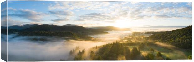 Skelwith Bridge and Loughrigg Aerial. Sunrise Lake District England Canvas Print by Sonny Ryse