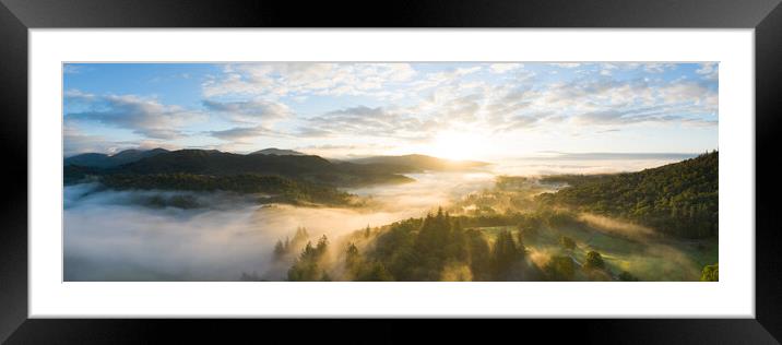 Skelwith Bridge and Loughrigg Aerial. Sunrise Lake District England Framed Mounted Print by Sonny Ryse