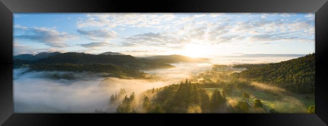 Skelwith Bridge and Loughrigg Aerial. Sunrise Lake District England Framed Print by Sonny Ryse
