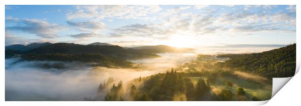 Skelwith Bridge and Loughrigg Aerial. Sunrise Lake District England Print by Sonny Ryse
