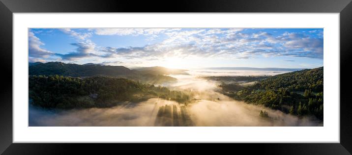 Skelwith Bridge and Loughrigg Aerial. Sunrise Lake District England 3 Framed Mounted Print by Sonny Ryse