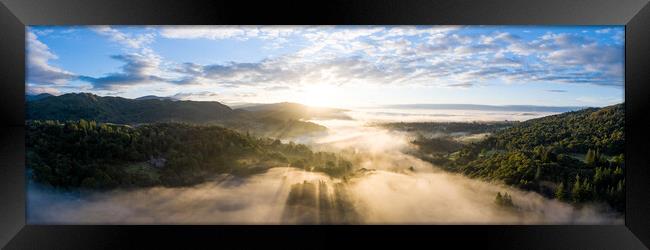 Skelwith Bridge and Loughrigg Aerial. Sunrise Lake District England 3 Framed Print by Sonny Ryse