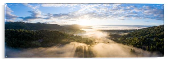 Skelwith Bridge and Loughrigg Aerial. Sunrise Lake District England 3 Acrylic by Sonny Ryse