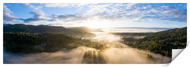 Skelwith Bridge and Loughrigg Aerial. Sunrise Lake District England 3 Print by Sonny Ryse