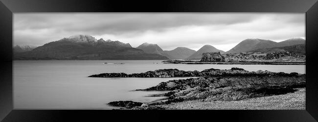 Tokavaig Beach and Cuillin Mountains Isle of Skye Scotland black and white Framed Print by Sonny Ryse
