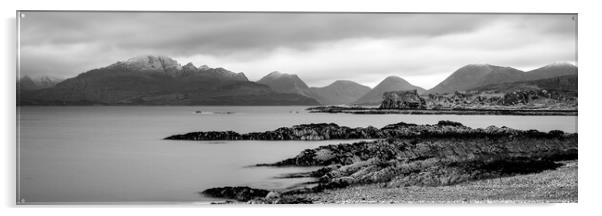 Tokavaig Beach and Cuillin Mountains Isle of Skye Scotland black and white Acrylic by Sonny Ryse