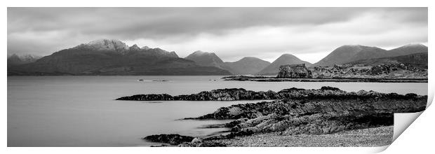 Tokavaig Beach and Cuillin Mountains Isle of Skye Scotland black and white Print by Sonny Ryse
