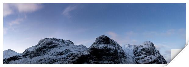 Three sisters mountains stars at night Glencoe Scotland Print by Sonny Ryse
