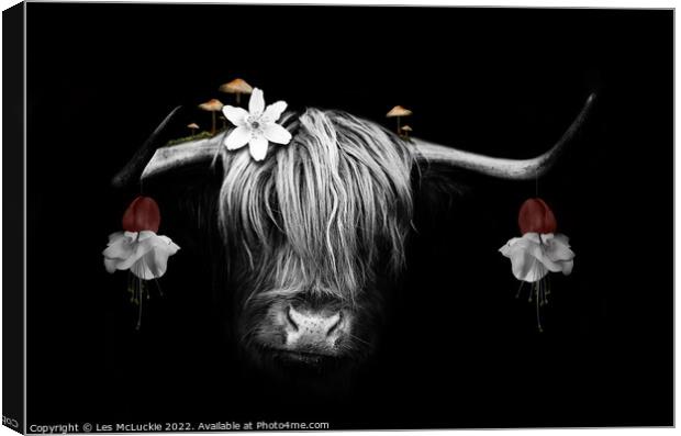 Majestic Highland Cow in Digital Art Canvas Print by Les McLuckie