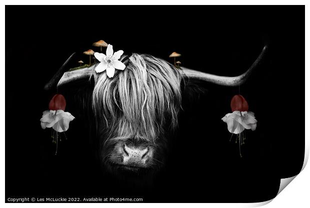 Majestic Highland Cow in Digital Art Print by Les McLuckie