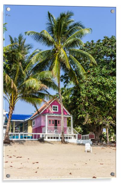 Pink Bungalow on the beach Acrylic by Kevin Hellon