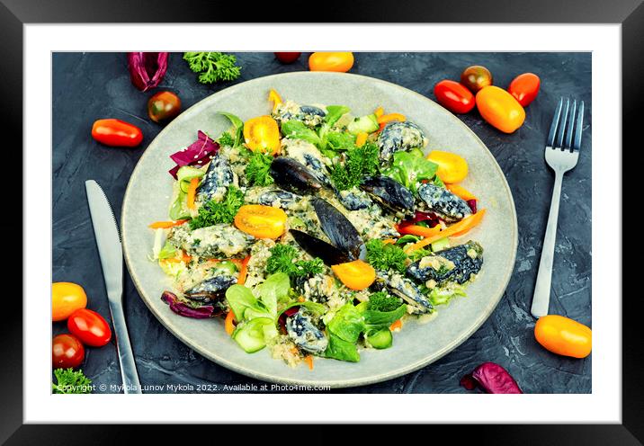 Mix salad with seafood and vegetables Framed Mounted Print by Mykola Lunov Mykola