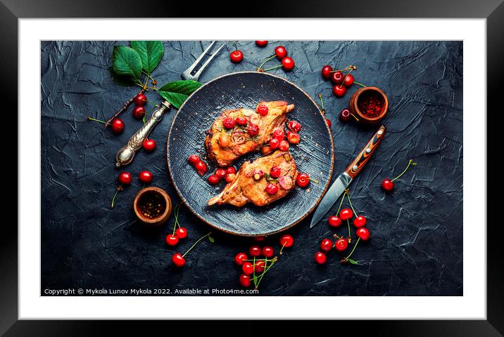 Meat on the bone roasted in berry sauce. Framed Mounted Print by Mykola Lunov Mykola